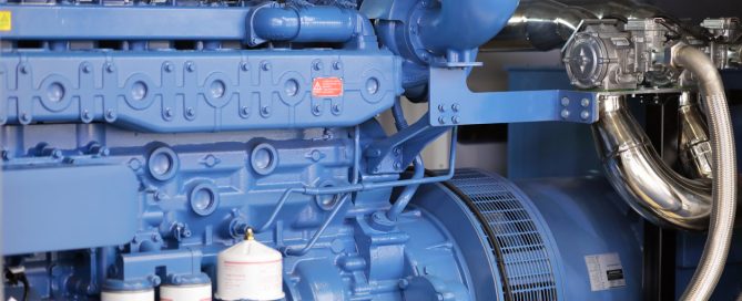 Containerized gas fired electric power generator close up.